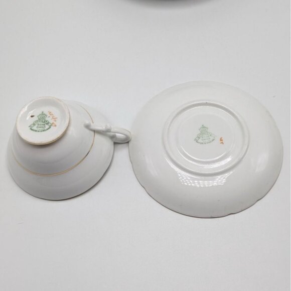 Stanley Bone China Pink Green Floral Wide Mouth Tea Cup Saucer Gold Trim Vintage - Picture 6 of 17